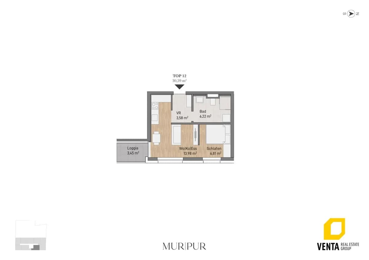 1-Zimmer-Wohnung kaufen in Graz – 30,59 m², € 165.645 – Bild 2 von 6