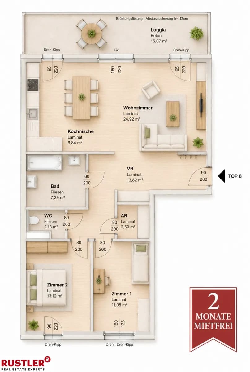 3-Zimmer-Wohnung mieten in Graz – 96,89 m², € 1.003