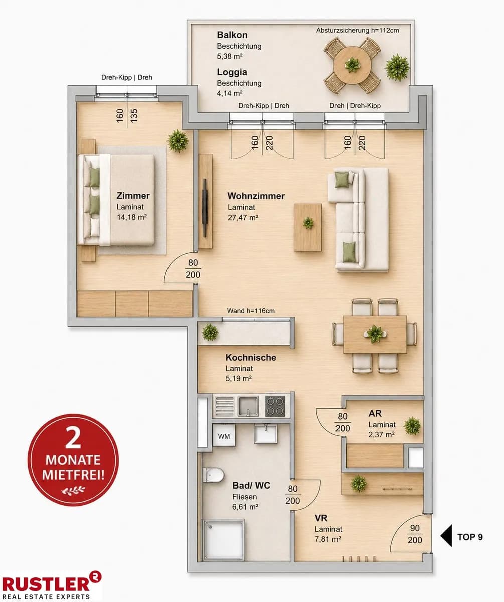 2-Zimmer-Wohnung mieten in Graz – 73,7 m², € 775 – Bild 1 von 2