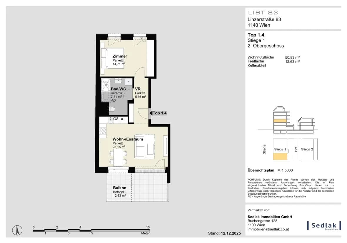 2-Zimmer-Wohnung kaufen in Wien – 50,83 m², € 355.000 – Bild 3 von 4