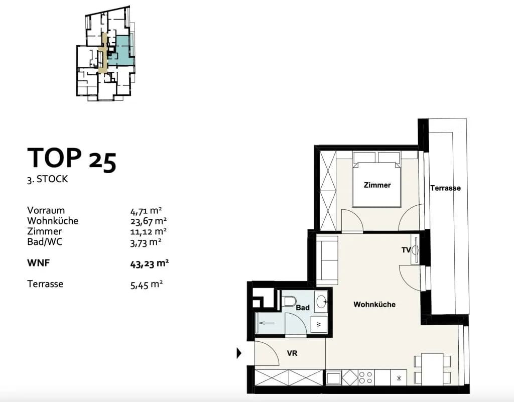 2-Zimmer-Wohnung kaufen in Wien – 43,23 m², € 339.000 – Bild 7 von 7