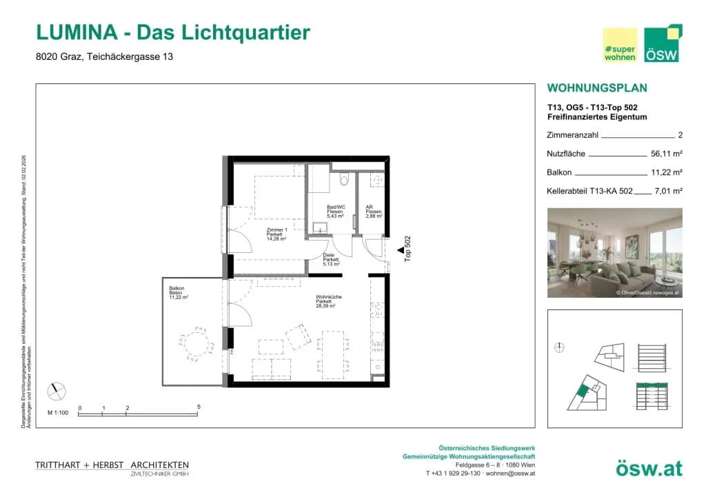 2-Zimmer-Wohnung kaufen in Graz – 56,11 m², € 275.000 – Bild 2 von 11