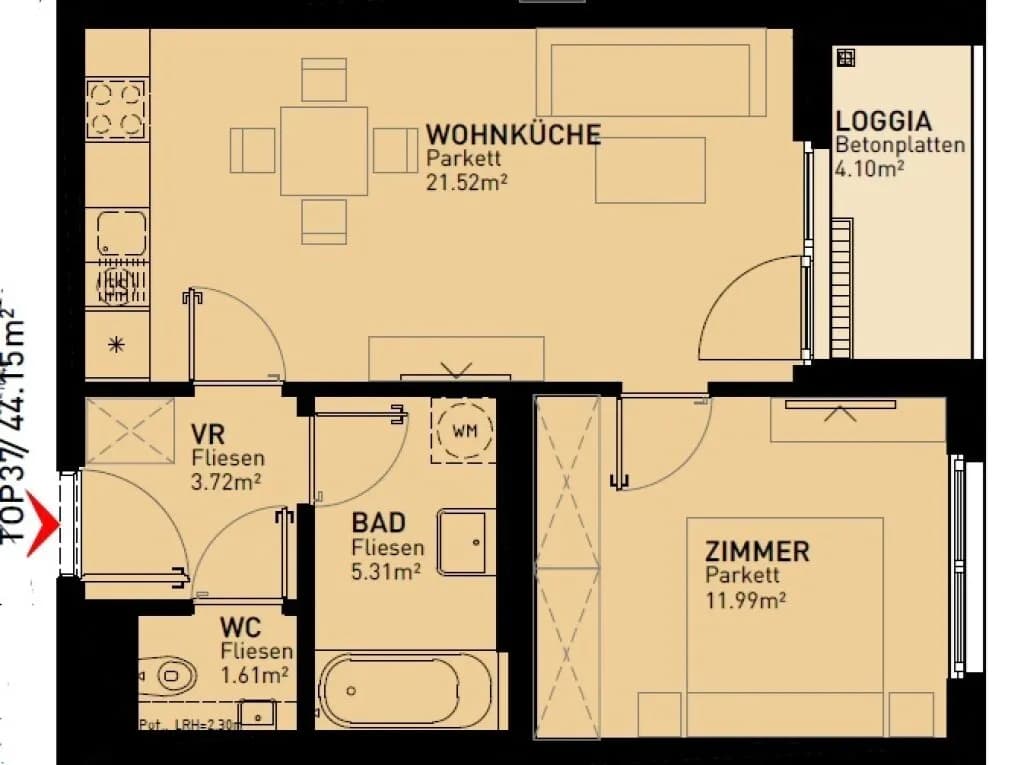 2-Zimmer-Wohnung mieten in Wien – 48,25 m², € 889 – Bild 10 von 10