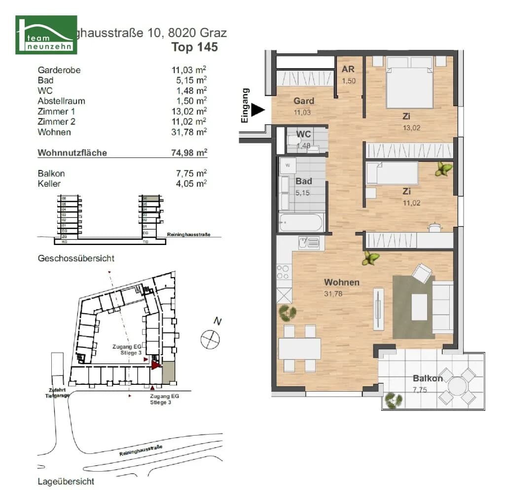 3-Zimmer-Wohnung mieten in Graz – 74,98 m², € 1.199 – Bild 31 von 31