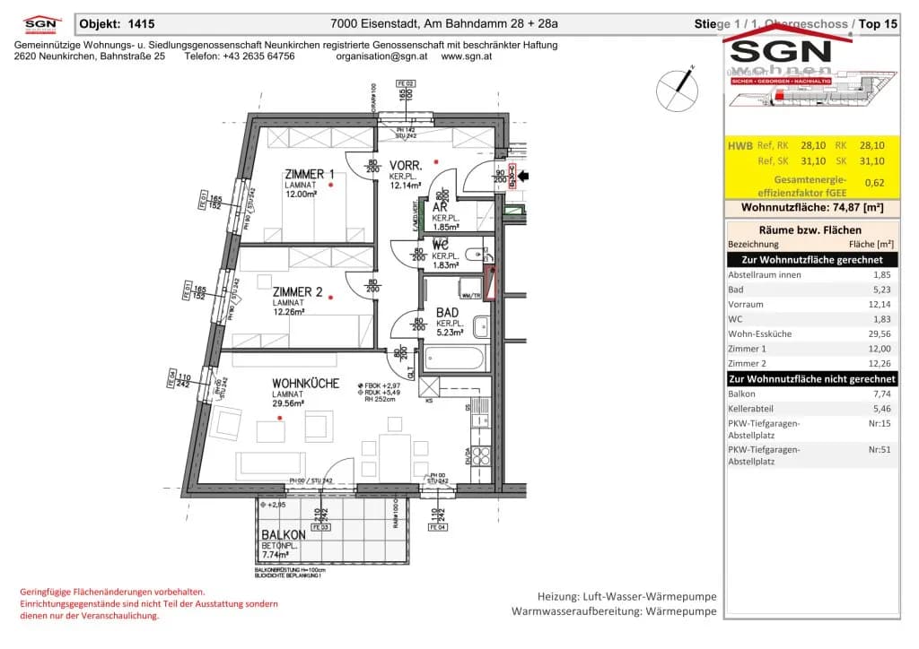 3-Zimmer-Wohnung mieten in Eisenstadt – 74,87 m², € 1.085 – Bild 22 von 24