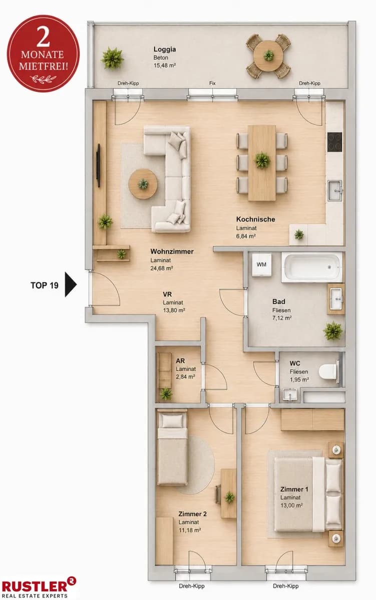 3-Zimmer-Wohnung mieten in Graz – 96,3 m², € 1.096 – Bild 1 von 2