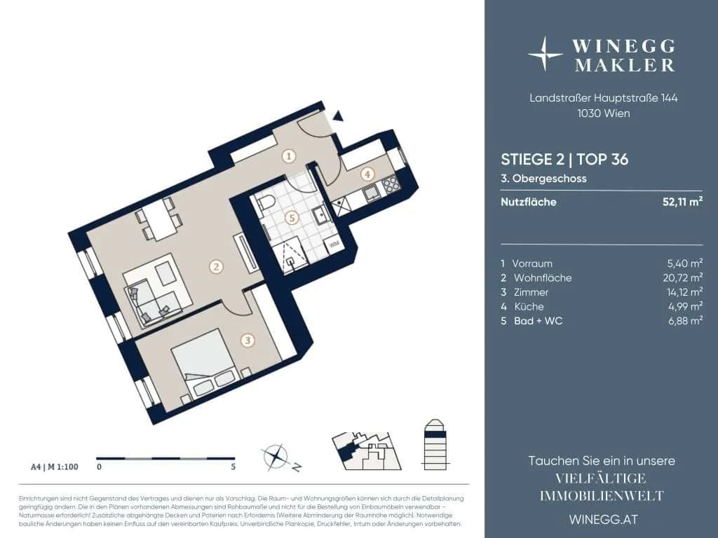 2-Zimmer-Wohnung kaufen in Wien – 52,11 m², € 445.000 – Bild 9 von 9