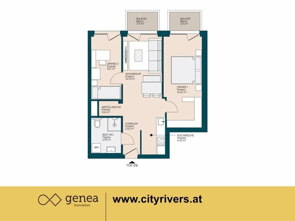 3-Zimmer-Wohnung mieten in Graz – 55,13 m², € 815 – Bild 2 von 12