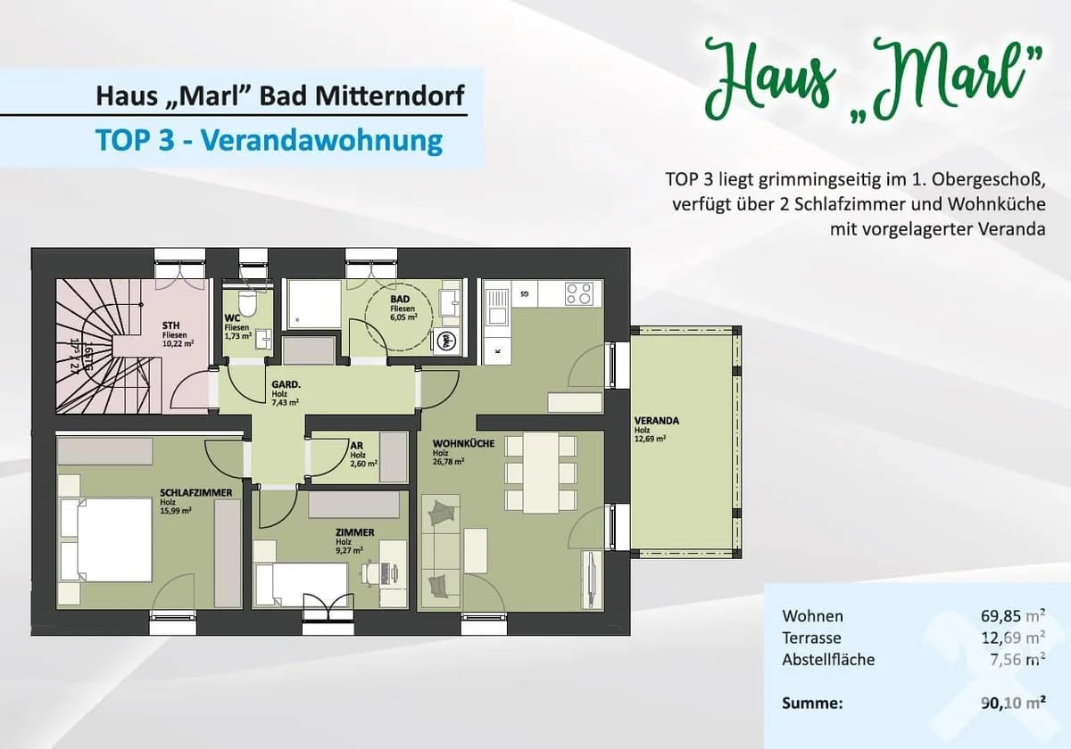 3-Zimmer-Wohnung kaufen in Liezen – 67,56 m², € 435.000 – Bild 3 von 3