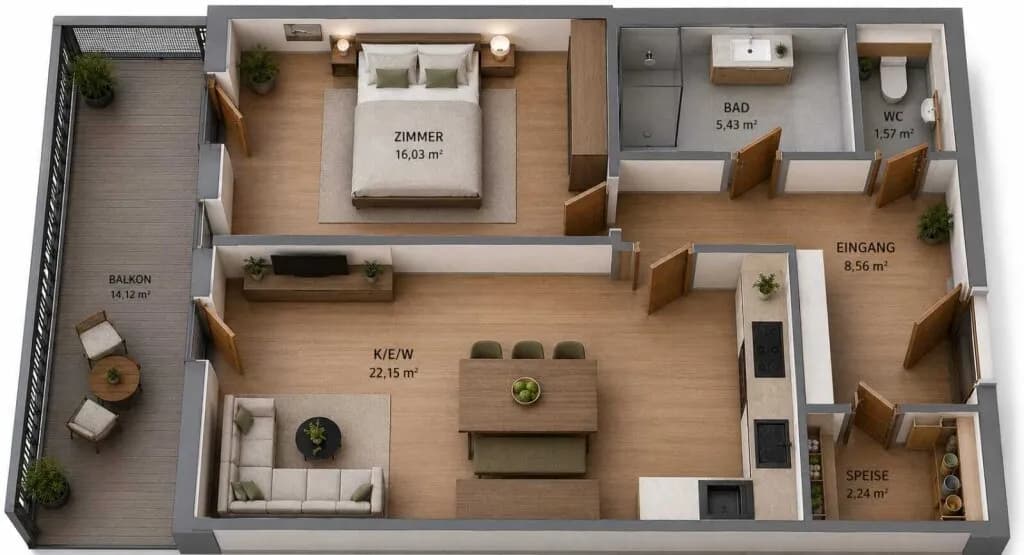 2-Zimmer-Wohnung kaufen in Vöcklabruck – 56 m², € 425.000 – Bild 1 von 3