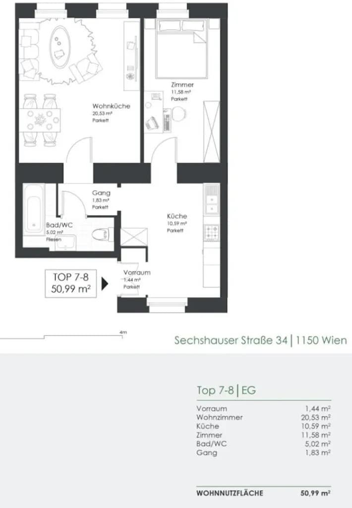 2-Zimmer-Wohnung kaufen in Wien – 50,99 m², € 165.000 – Bild 13 von 13