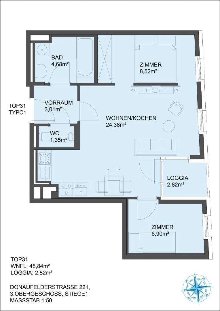 2-Zimmer-Wohnung mieten in Wien – 51,06 m², € 979 – Bild 11 von 13