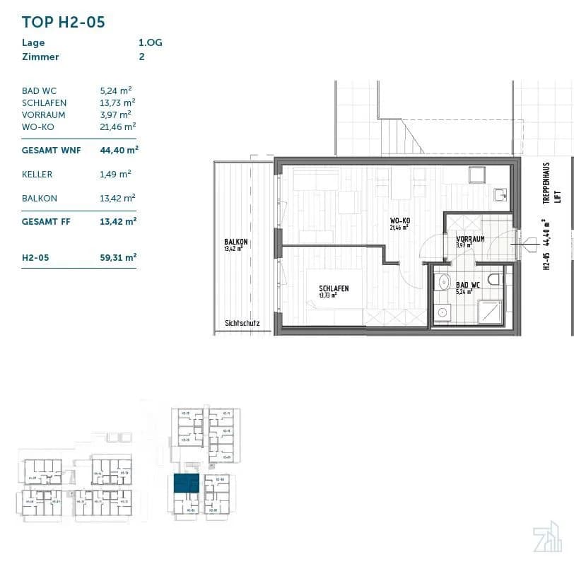 2-Zimmer-Wohnung mieten in Graz – 44,51 m², € 864 – Bild 7 von 11