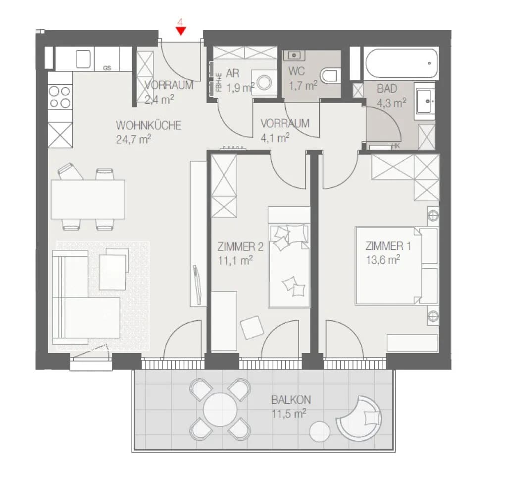 3-Zimmer-Wohnung kaufen in Mödling – 63,73 m², € 336.273 – Bild 11 von 11