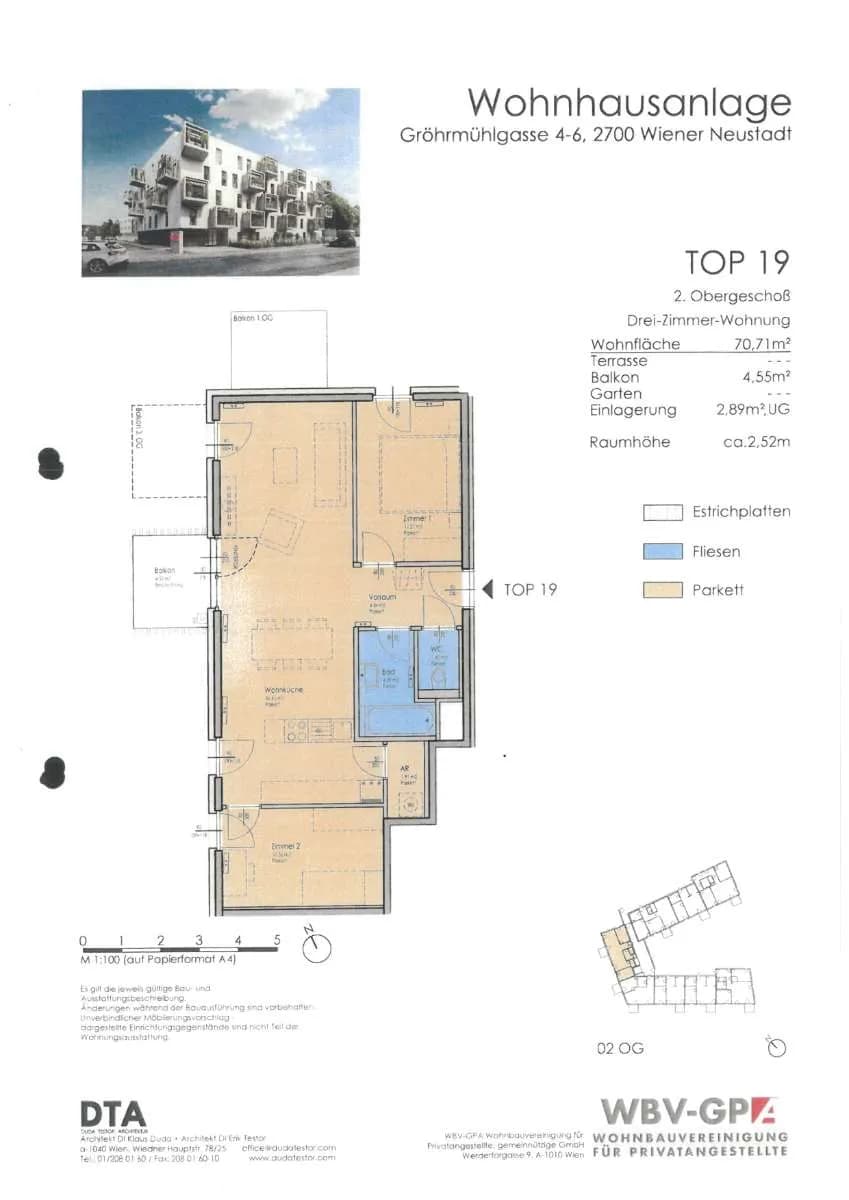 3-Zimmer-Wohnung mieten in Wiener Neustadt – 71 m², € 1.026