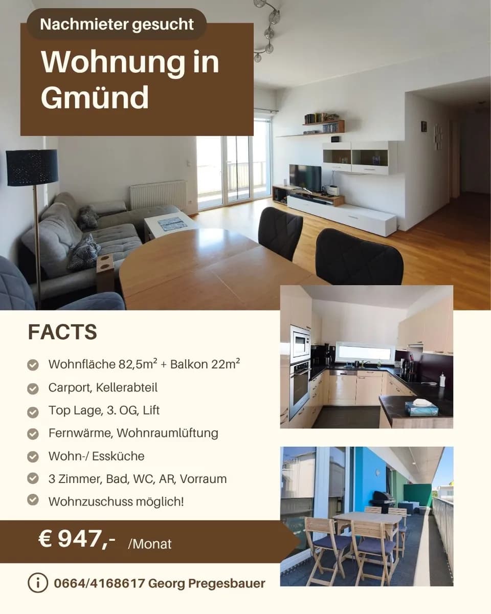 4-Zimmer-Wohnung mieten in Gmünd – 83 m², € 947