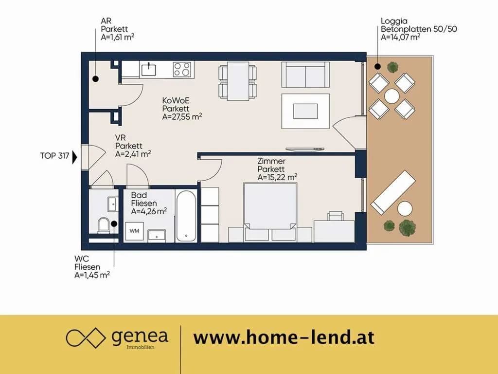 2-Zimmer-Wohnung mieten in Graz – 52,51 m², € 849 – Bild 2 von 21