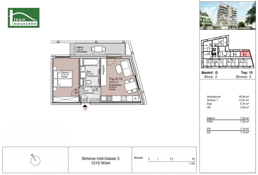 2-Zimmer-Wohnung mieten in Wien – 39,07 m², € 999 – Bild 11 von 11