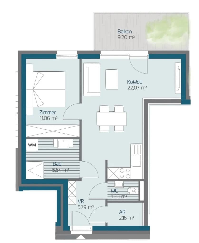 2-Zimmer-Wohnung mieten in Graz – 48,32 m², € 744 – Bild 11 von 12