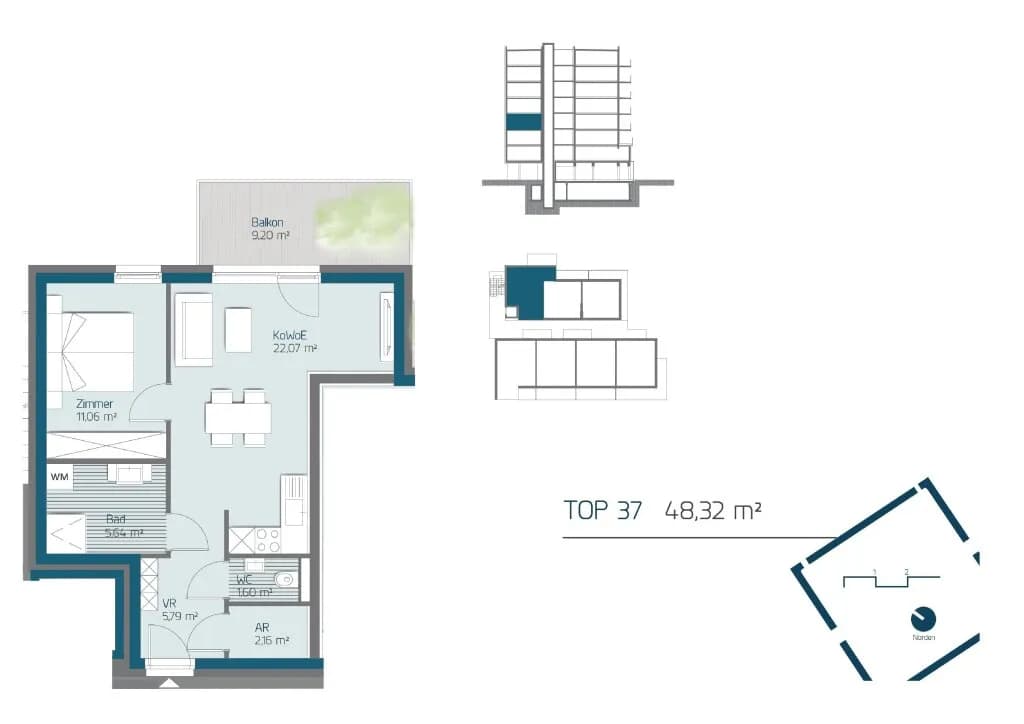 2-Zimmer-Wohnung mieten in Graz – 48,32 m², € 744 – Bild 12 von 12