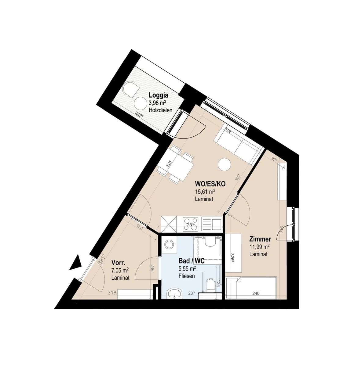 2-Zimmer-Wohnung mieten in Graz – 40,2 m², € 632
