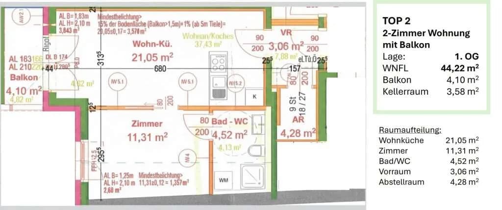 2-Zimmer-Wohnung kaufen in Wien – 44,22 m², € 218.000 – Bild 25 von 37