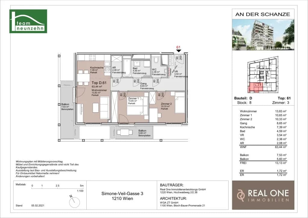 3-Zimmer-Wohnung mieten in Wien – 63,44 m², € 1.599 – Bild 10 von 10