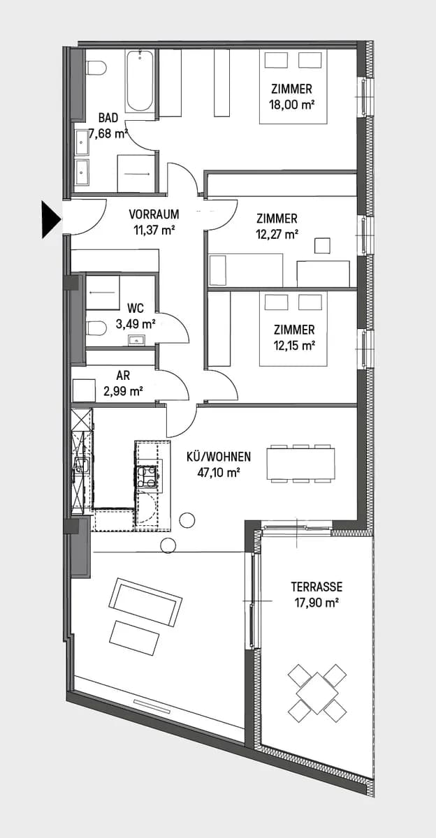 4-Zimmer-Wohnung mieten in Graz – 115,05 m², € 1.900 – Bild 5 von 12