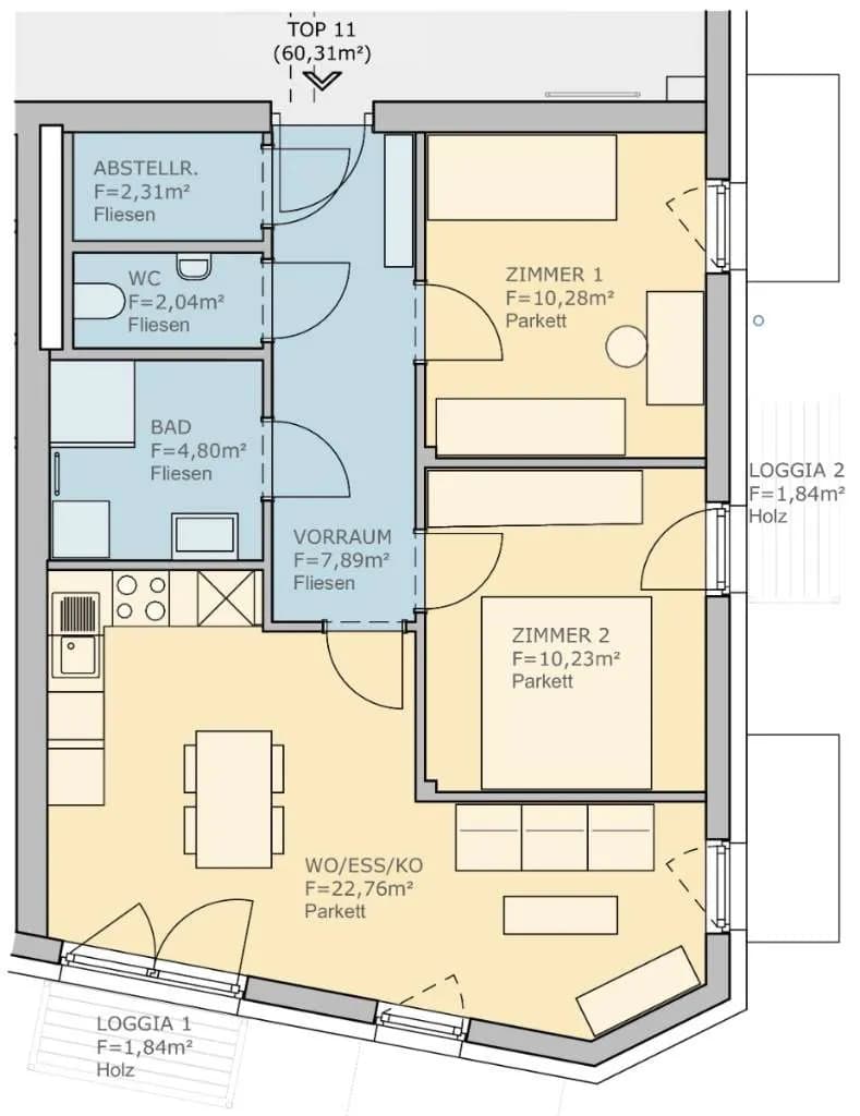3-Zimmer-Wohnung mieten in Graz – 60 m², € 986 – Bild 9 von 14