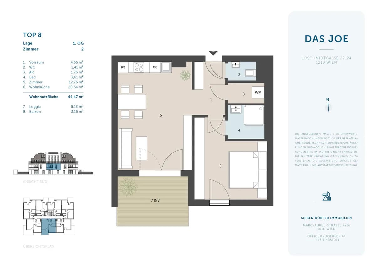 2-Zimmer-Wohnung kaufen in Wien – 44,7 m², € 336.000 – Bild 2 von 8