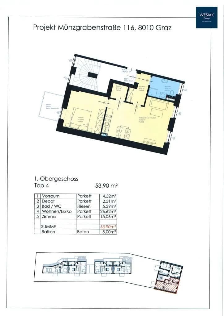 2-Zimmer-Wohnung mieten in Graz – 54 m², € 824 – Bild 2 von 2