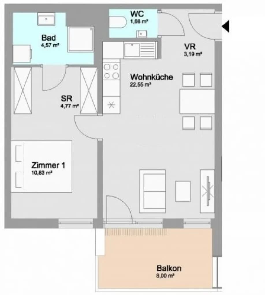 2-Zimmer-Wohnung mieten in Wien – 48 m², € 990 – Bild 6 von 6