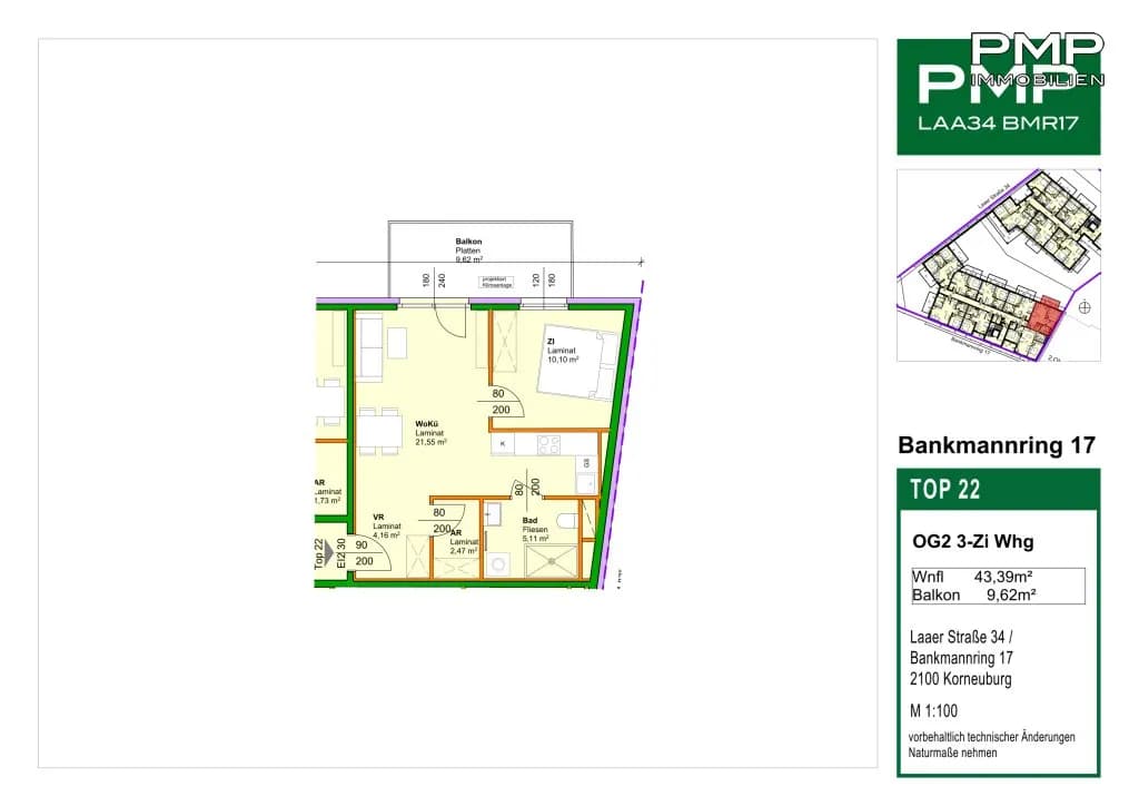 2-Zimmer-Wohnung kaufen in Korneuburg – 43,39 m², € 269.600 – Bild 13 von 18