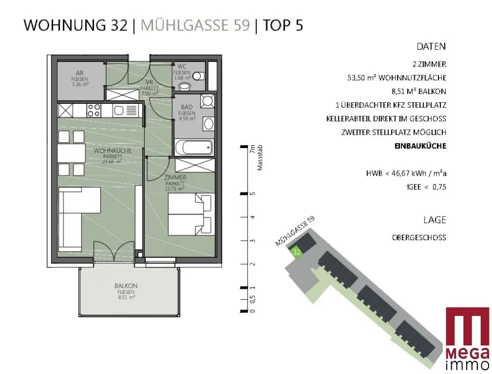 2-Zimmer-Wohnung mieten in Weiz – 53,5 m², € 745 – Bild 8 von 8