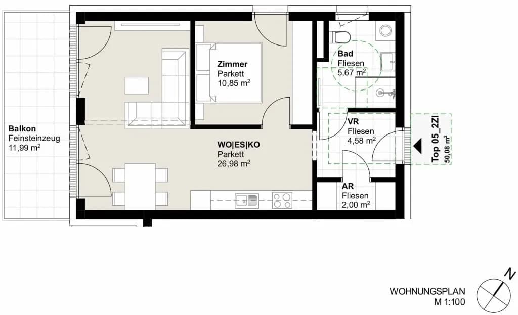 2-Zimmer-Wohnung kaufen in Graz – 50,08 m², € 255.000 – Bild 10 von 12