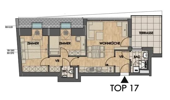 3-Zimmer-Wohnung mieten in Wien – 57,38 m², € 1.249 – Bild 2 von 9