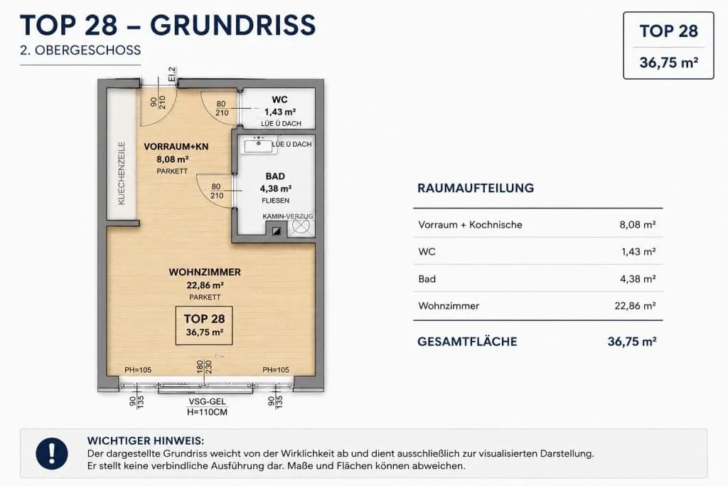 1-Zimmer-Wohnung kaufen in Wien – 36,13 m², € 299.000 – Bild 12 von 13