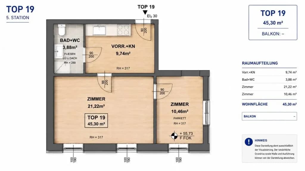 2-Zimmer-Wohnung kaufen in Wien – 45,3 m², € 289.000 – Bild 8 von 9