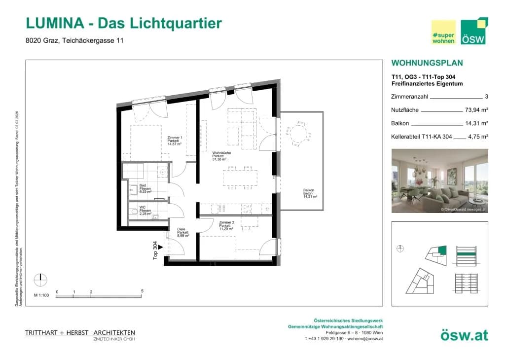 3-Zimmer-Wohnung kaufen in Graz – 73,94 m², € 337.000 – Bild 2 von 11