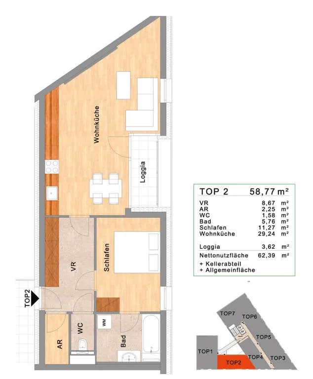 2-Zimmer-Wohnung mieten in Linz – 58,77 m², € 949 – Bild 7 von 7