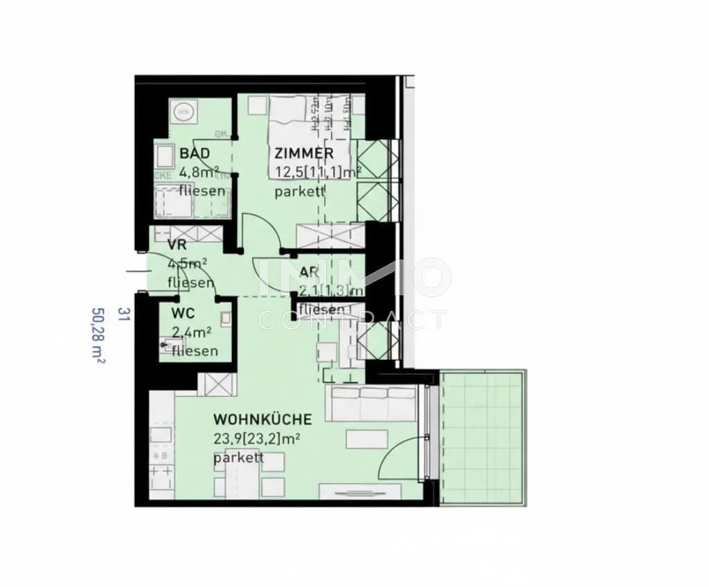 2-Zimmer-Wohnung kaufen in Wien – 50,2 m², € 345.500 – Bild 12 von 12
