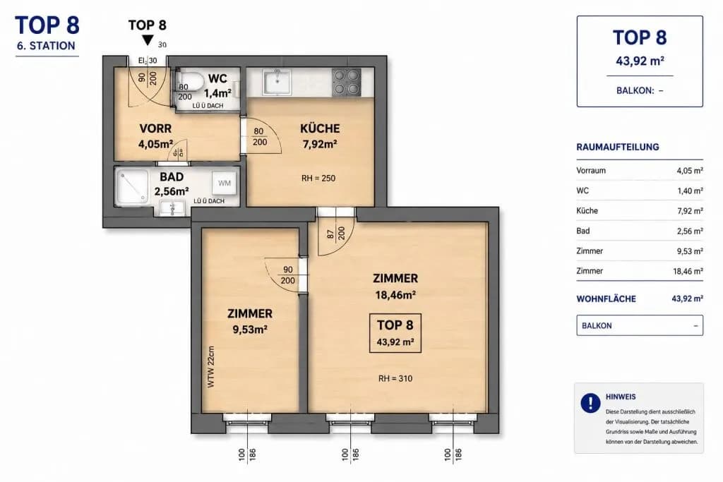 2-Zimmer-Wohnung kaufen in Wien – 43,92 m², € 259.000 – Bild 8 von 9