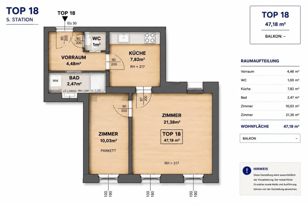 2-Zimmer-Wohnung kaufen in Wien – 47,18 m², € 299.000 – Bild 6 von 7