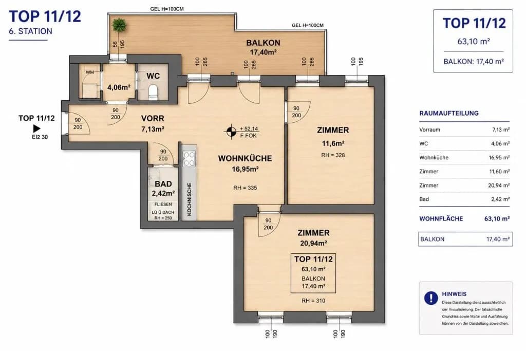 3-Zimmer-Wohnung kaufen in Wien – 63,1 m², € 475.000 – Bild 11 von 11
