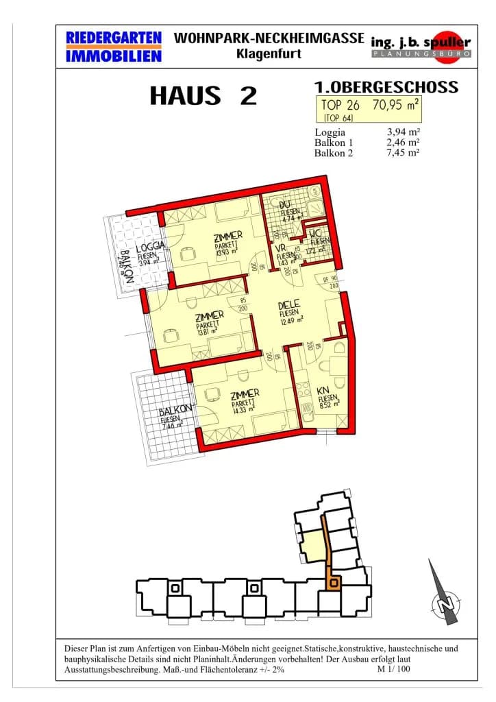 3-Zimmer-Wohnung kaufen in Klagenfurt – 70,95 m², € 296.000 – Bild 2 von 2