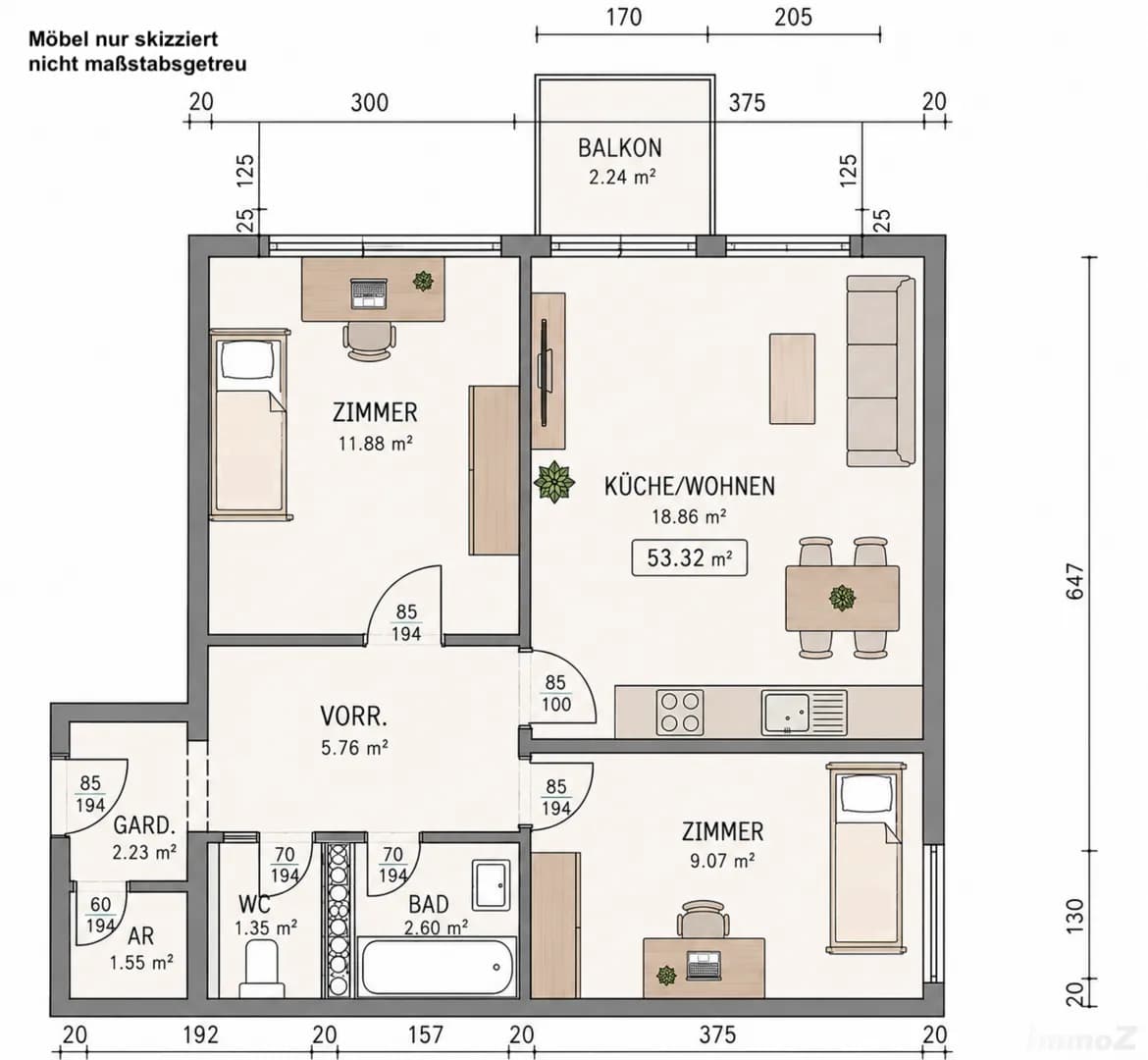 3-Zimmer-Wohnung mieten in Graz – 53,32 m², € 998 – Bild 17 von 18