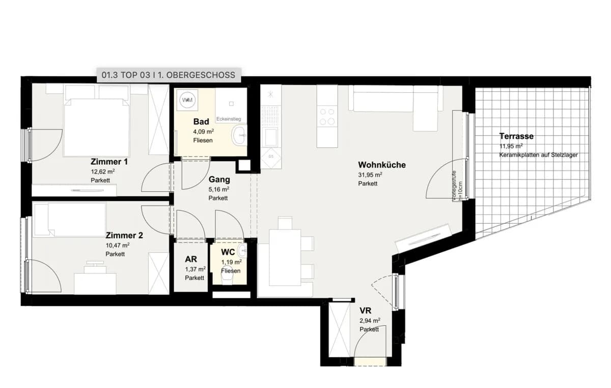 3-Zimmer-Wohnung mieten in Baden – 69,79 m², € 1.292 – Bild 8 von 8