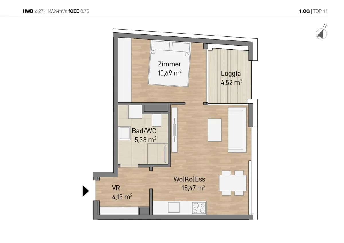 2-Zimmer-Wohnung kaufen in Graz – 38,67 m², € 210.000 – Bild 2 von 5