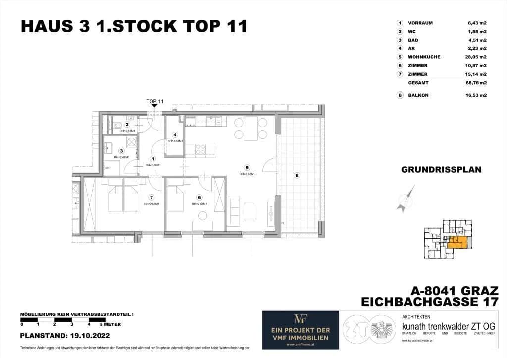 3-Zimmer-Wohnung mieten in Graz – 68,78 m², € 1.255