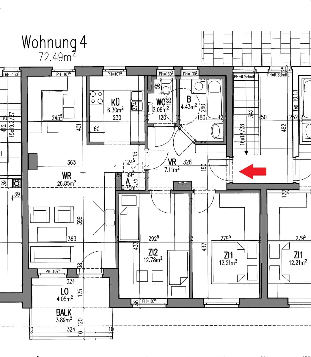 3-Zimmer-Wohnung mieten in Murau – 72,4 m², € 812 – Bild 2 von 2